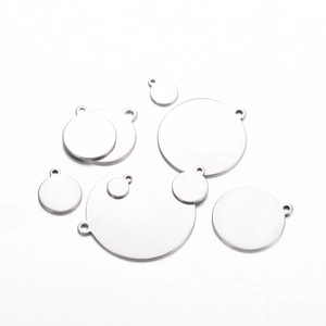 Polished stainless steel round pendant blanks in various sizes for DIY jewelry making