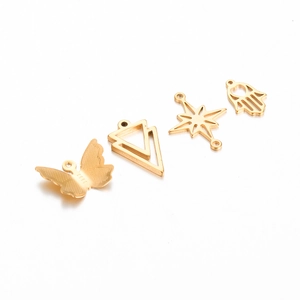 Gouden roestvrijstalen DIY-bedels met vlinder, hand van Hamsa, ster en geometrische vormen