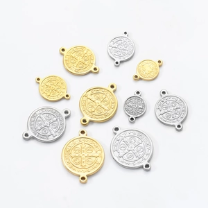 Sint Benedictus religieuze medaille hangers met twee gaten in goud en zilver staal