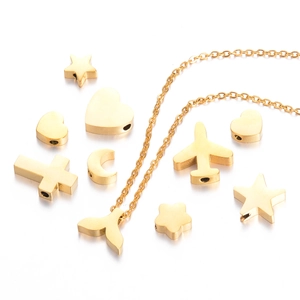 Set de breloques bijoux en acier doré avec formes d'étoile de cœur de lune et croix