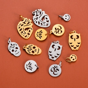 Polished stainless steel pendants featuring heart, skull and owl charms for DIY jewelry