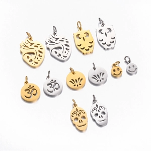 Stainless Steel Hollow Heart Skull Owl Om Lotus Smiley Face Pendants Polished Metal Charms For DIY Jewelry Making Accessories