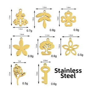 Pendentifs dorés en acier inoxydable forme fleur et feuille pour bijoux DIY