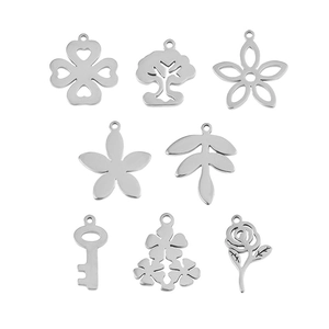 Ensemble de pendentifs en acier inoxydable avec trèfle et fleur pour bijoux DIY