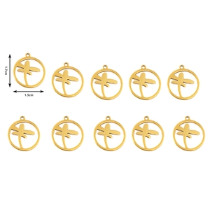10er-Set goldene Libellen-Anhänger aus Edelstahl für DIY-Schmuck, 17mm x 15mm rund