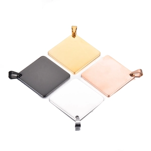 Polished stainless steel square dog tags in gold, rose gold, silver, and black colors