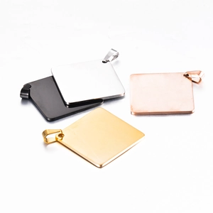Polished stainless steel square pendant set in silver, gold, rose gold and black colors