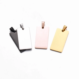 Rectangle stainless steel pendant charms in black, silver, rose gold and gold finishes