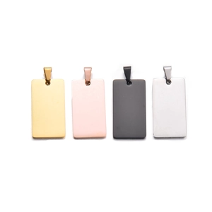 Set of four rectangular stainless steel pendants in gold, rose gold, black, and silver finish