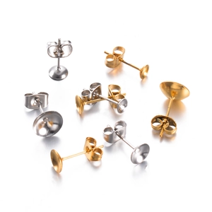 Flat round stainless steel stud earring posts with butterfly backs in gold and silver