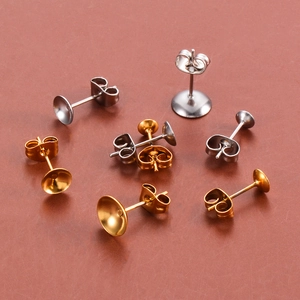 Gold and silver stainless steel bowl-shaped earring posts with butterfly backs for DIY jewelry