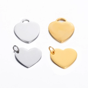 Polished heart-shaped stainless steel pendants in gold and silver finish for DIY jewelry