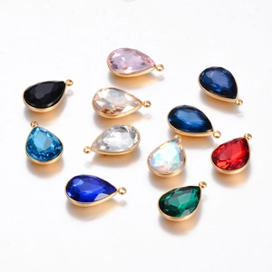 Colgantes de cristal de colores en forma de gota con borde dorado para joyería DIY