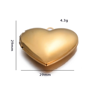 Detailed view of a 29mm gold heart locket showing dimensions and matte metal finish