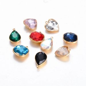 Colgantes de Acero Inoxidable Con Strass Facetado Forma de Corazón Gota de Agua Cuadrado para Fabricación de Joyas DIY