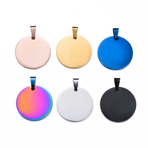 Set of round stainless steel dog tags in six colors with high polish mirror finish