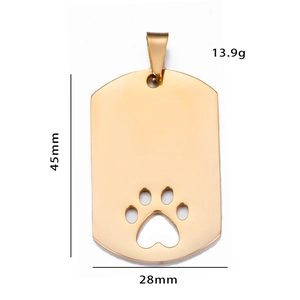 Placa rectangular dorada de acero con diseño de huella troquelada de 45x28mm