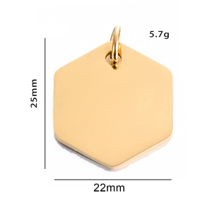 Colgante hexagonal dorado pulido para mascotas, medidas 25mm x 22mm para grabar
