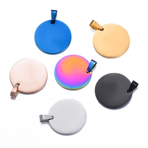 Polished stainless steel round pet ID tags in six colors including gold and rainbow