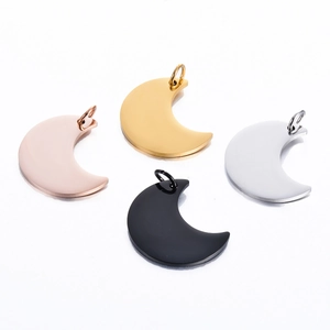 Polished moon shaped stainless steel pendants in rose gold gold silver and black colors