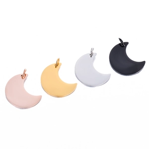 Stainless Steel Crescent Moon Pendant Blank Tag For DIY Jewelry Making Necklace Accessories Engravable Mirror Polished Moon Charm