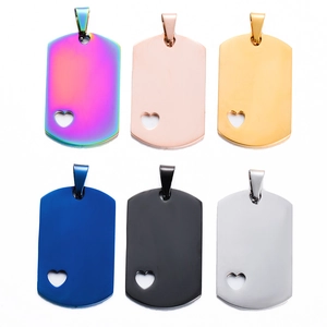 Roestvrij Staal Hol Hart Rechthoekige Hanger Blank Dog Tag Voor DIY Sieraden Maken Huisdier ID Tag Gepolijste Hanger