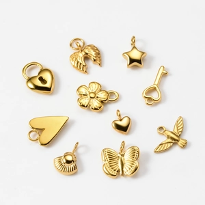 Set de dijes de acero inoxidable dorado con candado de corazón y flores para joyería artesanal