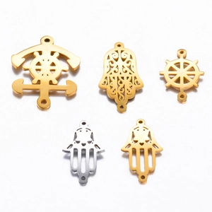 Polished stainless steel Hamsa Hand and nautical anchor charms for DIY jewelry making