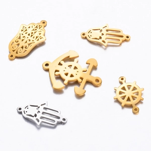 Polished stainless steel Hamsa hand and nautical anchor charms for DIY jewelry making