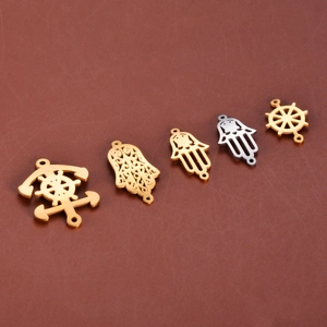 Polished stainless steel Hamsa hand and anchor charms for DIY jewelry making sets