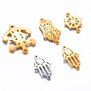 Polished Stainless Steel Hamsa Hand Anchor Rudder DIY Jewelry Connectors For Necklace Bracelet Making Findings Supplies