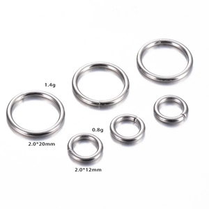 Detail of 2.0mm thickness stainless steel O-rings in 12mm and 20mm outer diameters