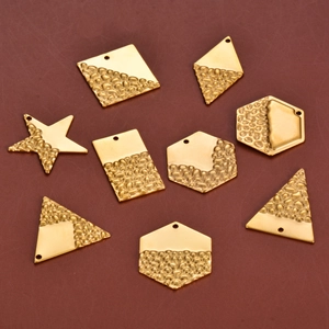Golden stainless steel geometric jewelry charms with embossed texture and polished finish