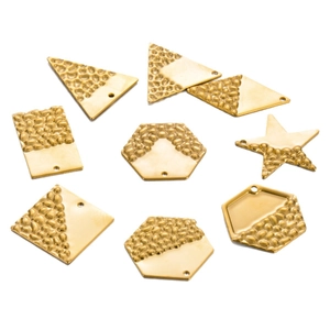 Golden stainless steel geometric pendants with half-hammered and half-polished texture design