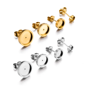 Stainless Steel Round Bezel Cup Earring Posts With Butterfly Backs Gold Silver DIY Earring Making Findings For Jewelry Crafting