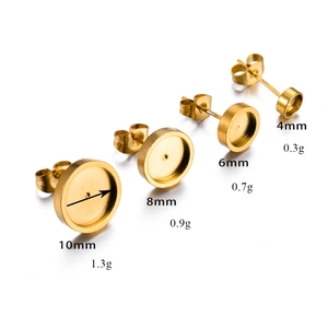 Detailed size comparison of gold stainless steel stud earring bases in 4mm to 10mm sizes