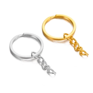 Anillo de Llavero Redondo Plano de Acero Inoxidable Con Cadena Corta Accesorios de Bricolaje para Joyería Dorado Plateado