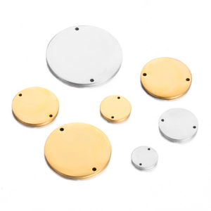 Polished gold and silver stainless steel round connector charms with dual holes for DIY jewelry
