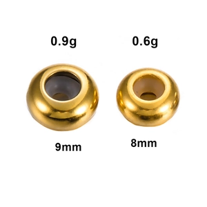 Golden stainless steel DIY jewelry spacer beads in 8mm and 9mm sizes for bracelets