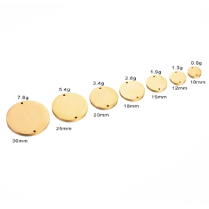 Polished stainless steel double hole gold round charms for DIY jewelry making
