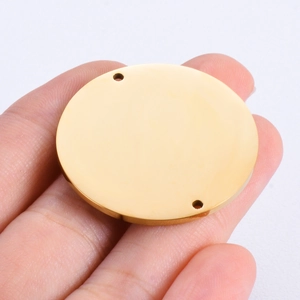 Mirror polished gold stainless steel round charm with double holes for jewelry making