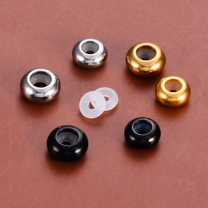 Three-color stainless steel stopper beads with silicone inserts for DIY jewelry bracelets