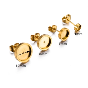 Set of gold stainless steel stud earring bases with dimensions from 4mm to 10mm