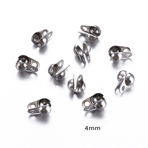 Macro detail of 4mm stainless steel ball chain connectors for DIY jewelry making