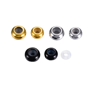 DIY stainless steel stopper beads with silicone inserts in gold, silver, and black colors