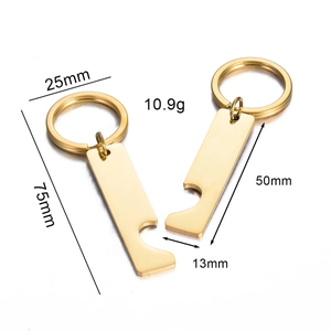 Porte-clés rectangulaire en acier inoxydable doré avec fonction décapsuleur