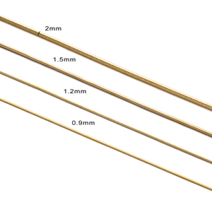 Golden stainless steel square snake chains in four width sizes from 0.9mm to 2mm