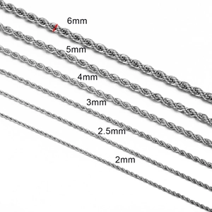 Detailansicht der Edelstahl-Kordelketten in verschiedenen Breiten von 2mm bis 6mm