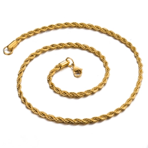 Detailansicht der goldenen Edelstahl-Torsionskette mit Karabinerverschluss für Damen und Herren