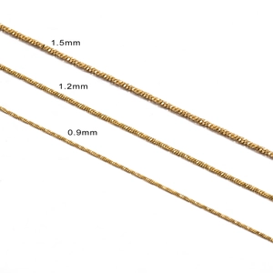 Detailed comparison of 0.9mm 1.2mm and 1.5mm gold twisted snake chain necklace textures